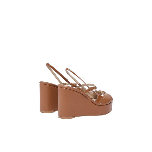 Zeppe slingback in pelle marrone con logo