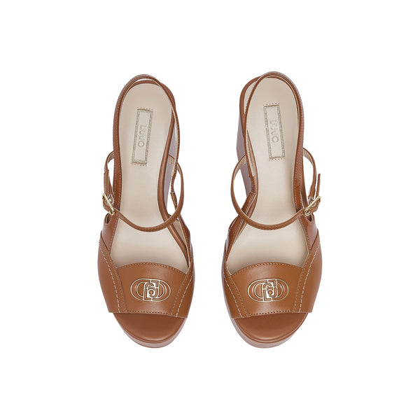 Zeppe slingback in pelle marrone con logo