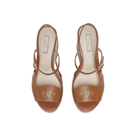 Zeppe slingback in pelle marrone con logo