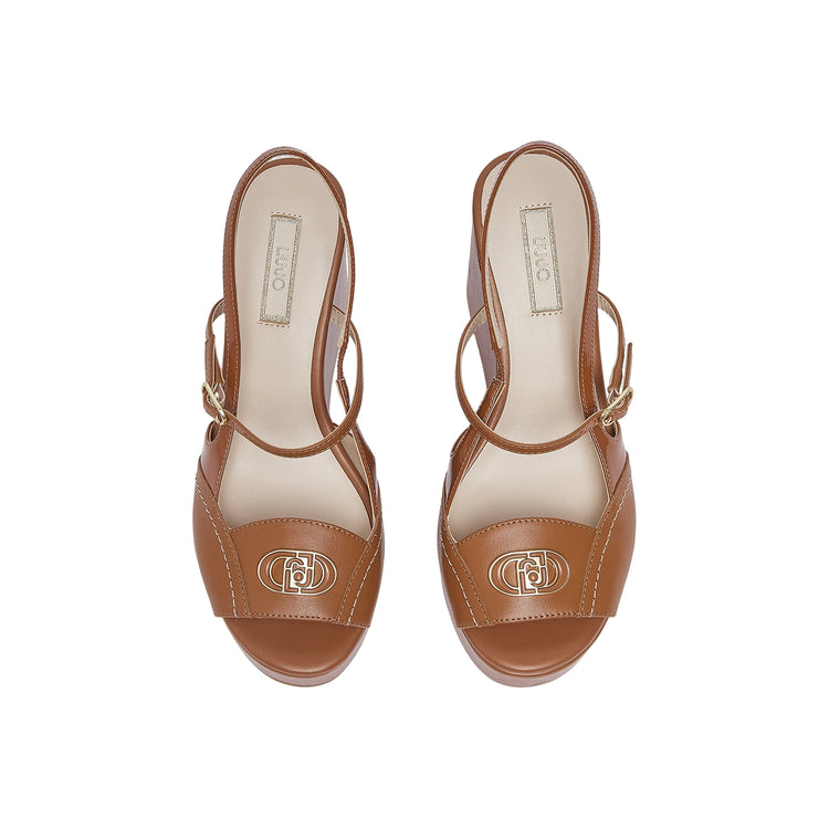Zeppe slingback in pelle marrone con logo