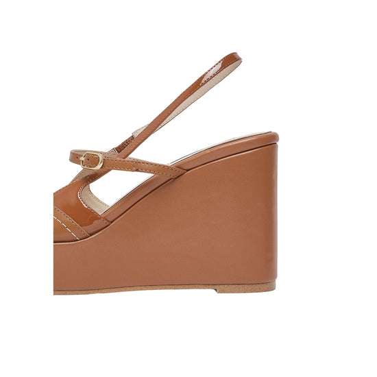 Zeppe slingback in pelle marrone con logo