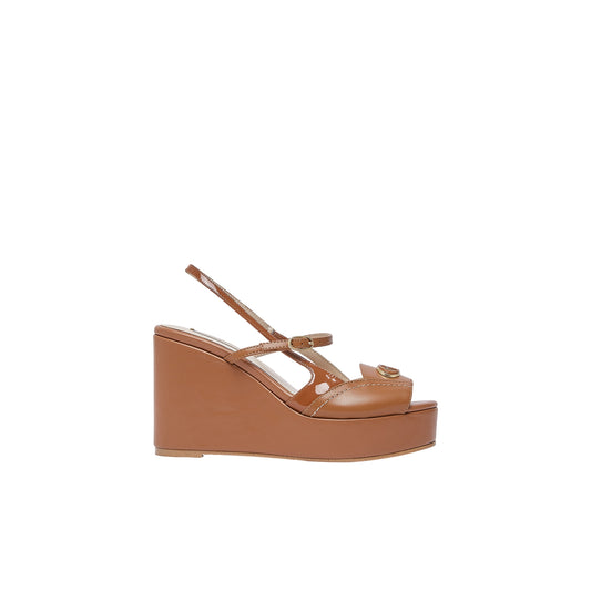 Zeppe slingback in pelle marrone con logo