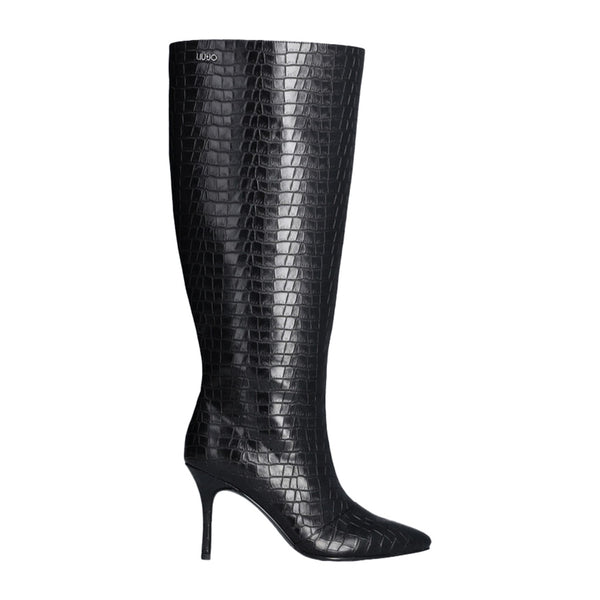 Stivali Neri Stivali Alti Stivali Gambale A Tubo Stivali Alti Donna Stampa Coccodrillo Nero