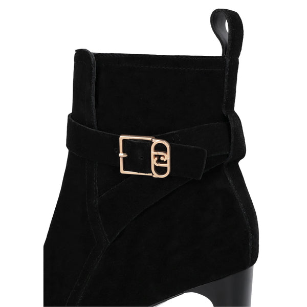 Stivaletti Donna in suede nero con tacco dettaglio