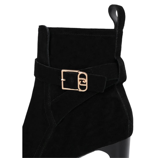 Stivaletti Donna in suede nero con tacco dettaglio