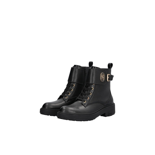 Anfibi Donna in pelle nera con fibbia logata