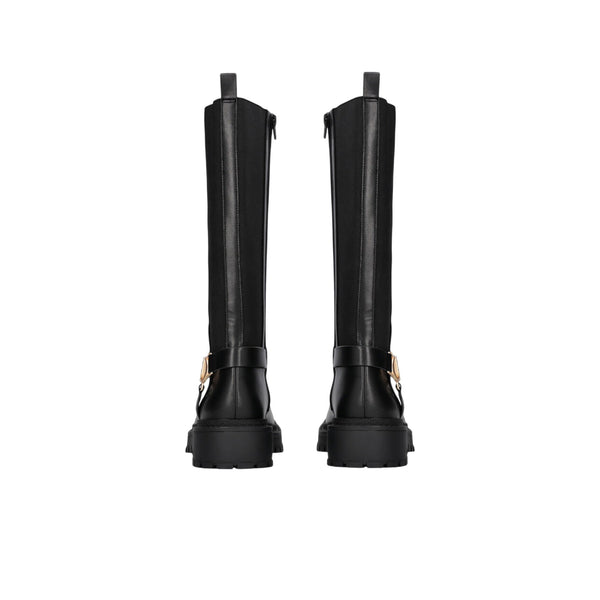 Stivali alti Donna in pelle nera retro