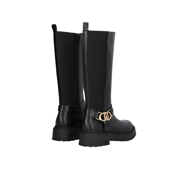 Stivali alti Donna in pelle nera retro