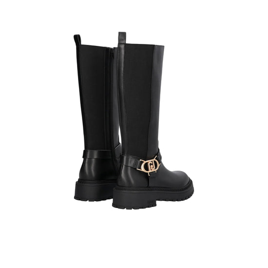 Stivali alti Donna in pelle nera retro