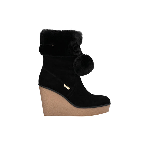 Stivaletti Donna con zeppa e pompon Nero