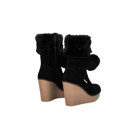 Stivaletti Donna con zeppa e pompon Nero retro