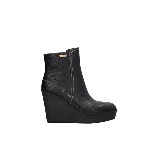 Stivaletti Donna in pelle con zeppa Nero
