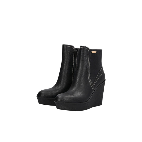 Stivaletti Donna in pelle con zeppa Nero