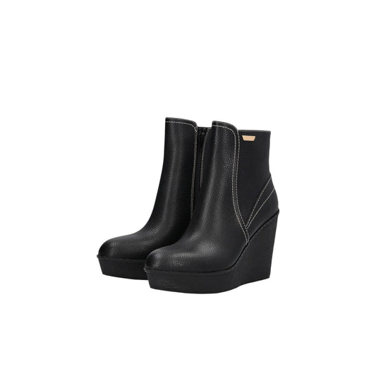 Stivaletti Donna in pelle con zeppa Nero