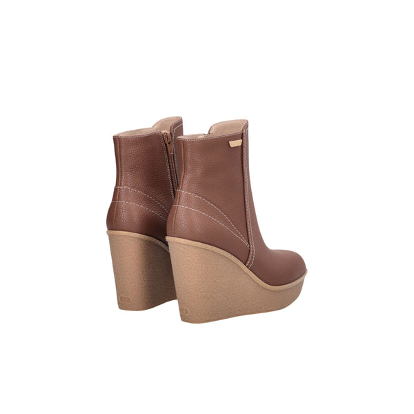 Stivaletti Donna in pelle con zeppa Marrone retro