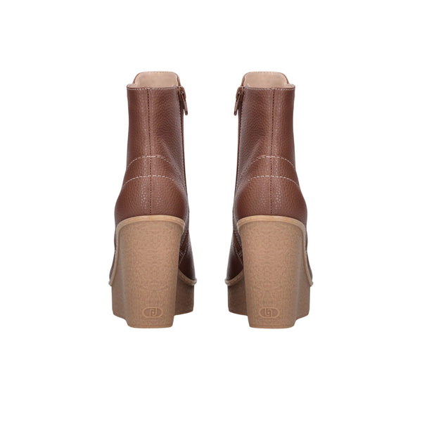 Stivaletti Donna in pelle con zeppa Marrone retro