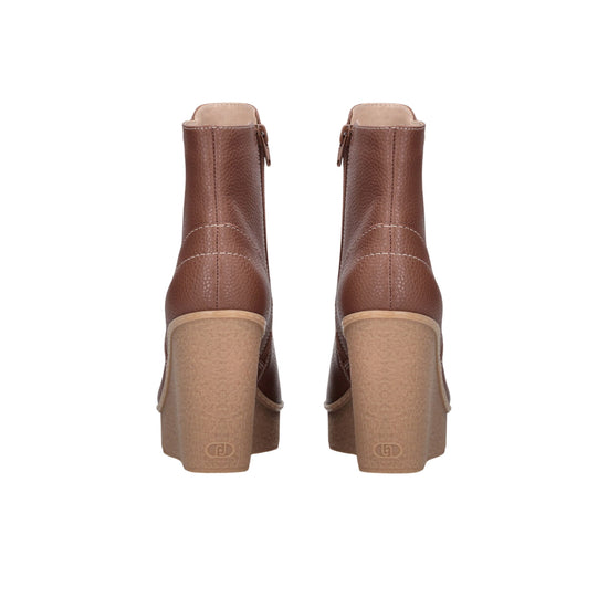 Stivaletti Donna in pelle con zeppa Marrone retro