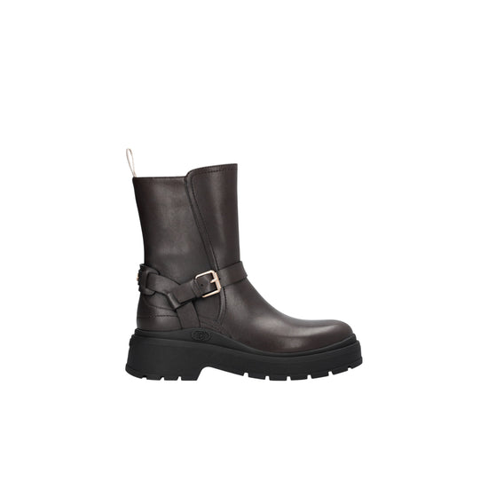 Stivali biker Donna in pelle marrone scuro