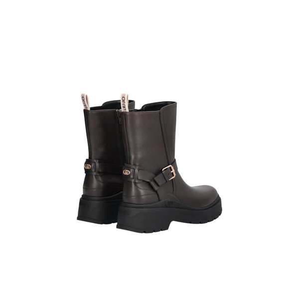 Stivali biker Donna in pelle marrone scuro