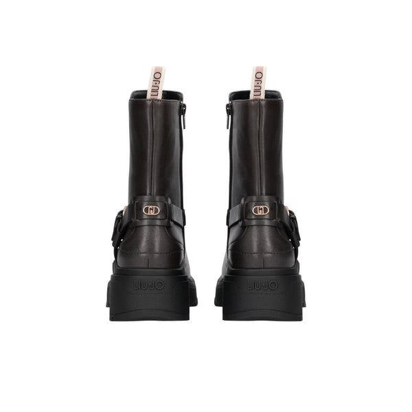 Stivali biker Donna in pelle marrone scuro retro