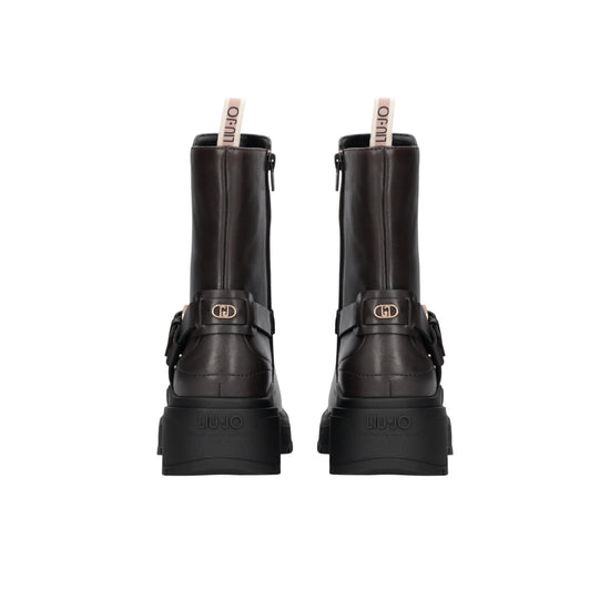 Stivali biker Donna in pelle marrone scuro retro