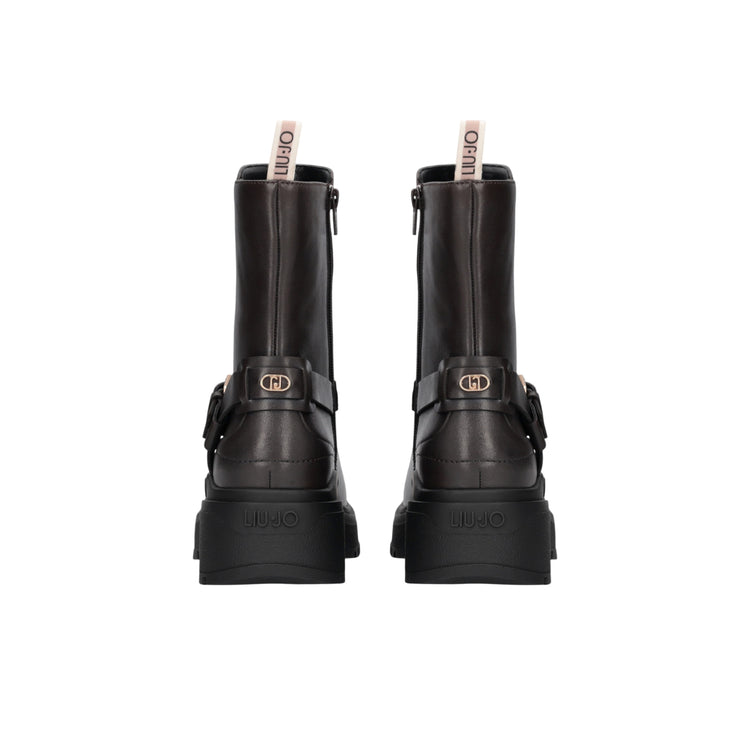 Stivali biker Donna in pelle marrone scuro retro