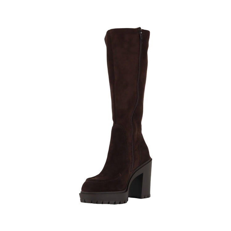 Stivale Donna in suede marrone scuro con tacco