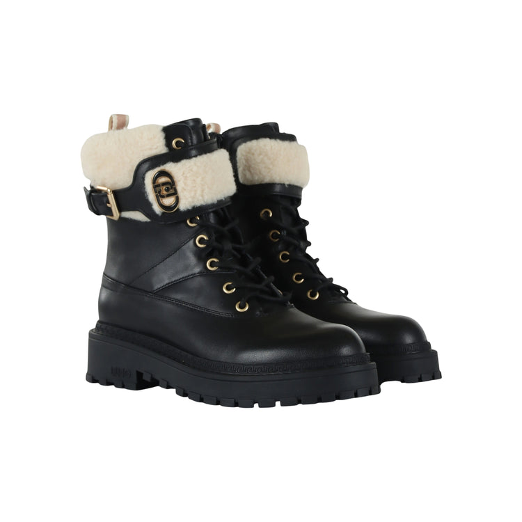 Anfibi Donna in pelle nera con ecopelliccia