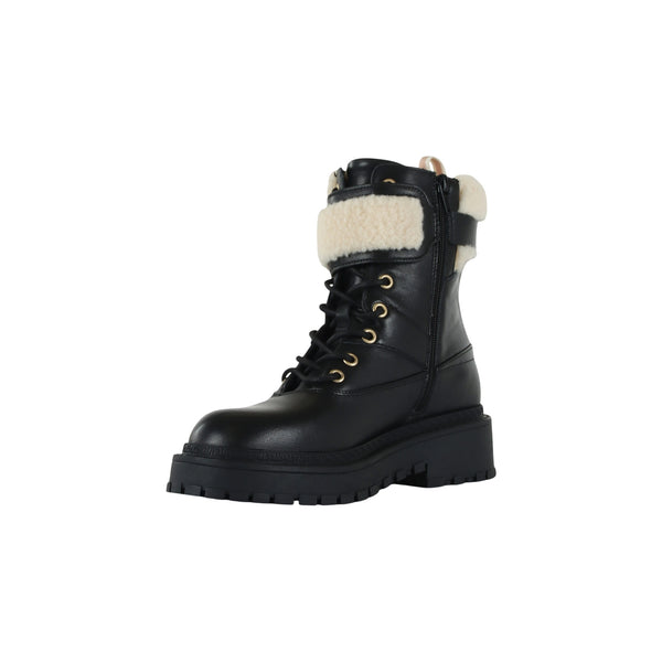 Anfibi Donna in pelle nera con ecopelliccia