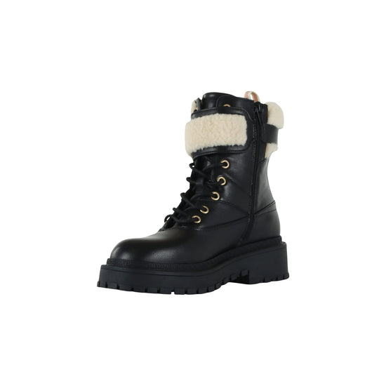Anfibi Donna in pelle nera con ecopelliccia