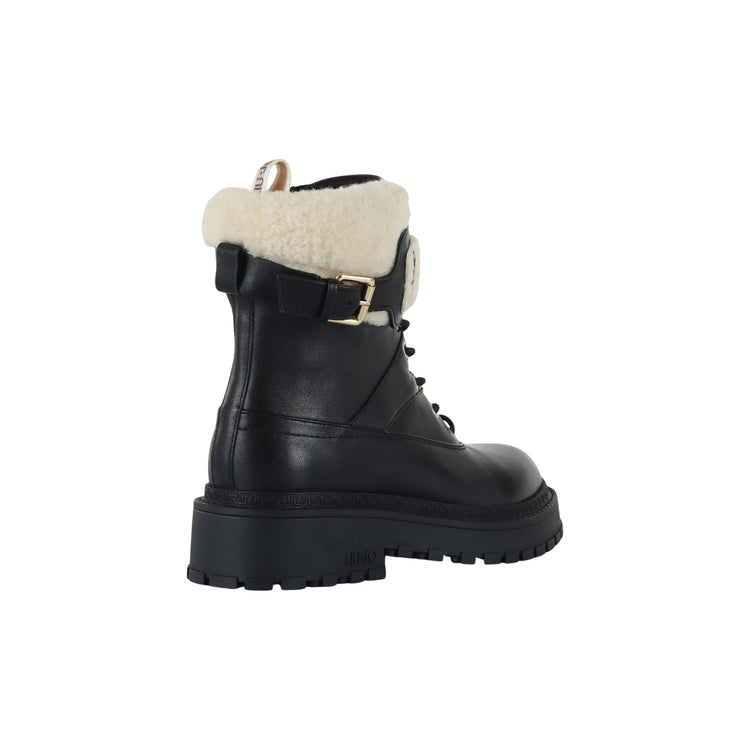 Anfibi Donna in pelle nera con ecopelliccia