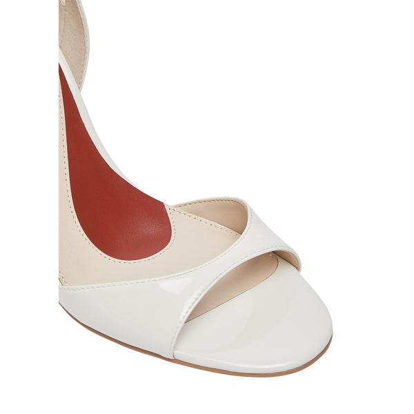 Sandali Donna con tacco in vernice bianco dettaglio