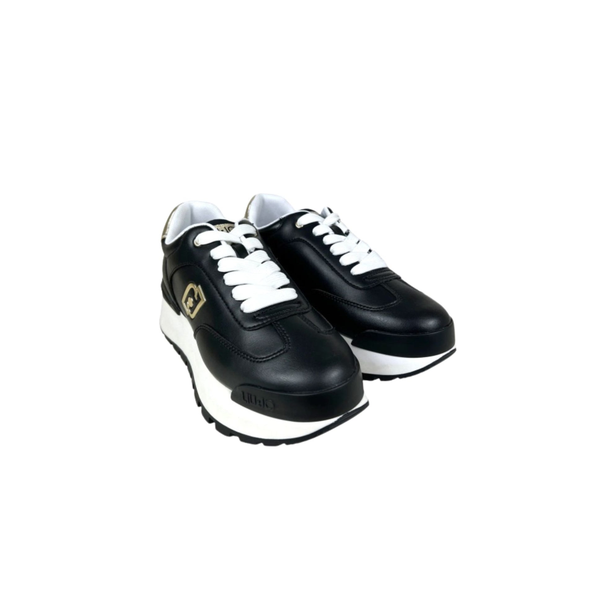 Sneakers in ecopelle con lacci e dettagli dorati colore Nero