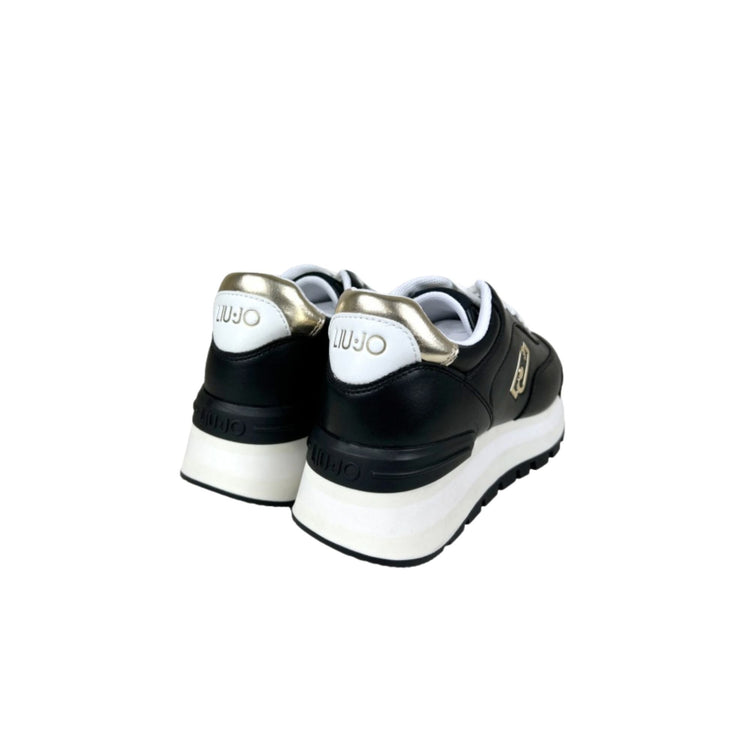 Retro Sneakers in ecopelle con lacci e dettagli dorati colore Nero