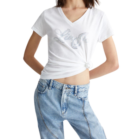 T-Shirt femme avec logo strass sur le devant