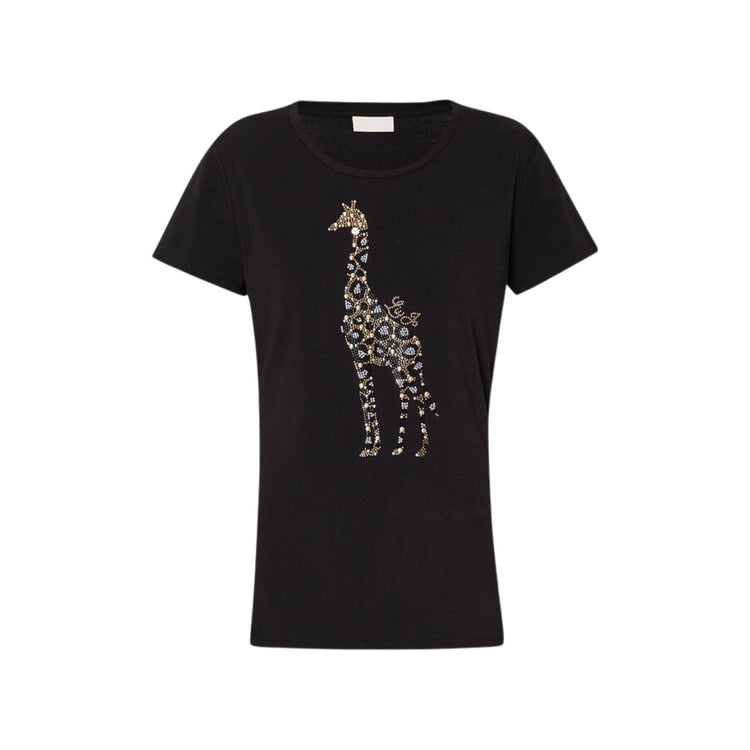 T-shirt con maniche corte e stampa di animale sul petto colore Nero