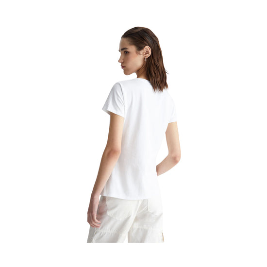 Retro modella con T-shirt con maniche corte e stampa di animale sul petto colore Bianco