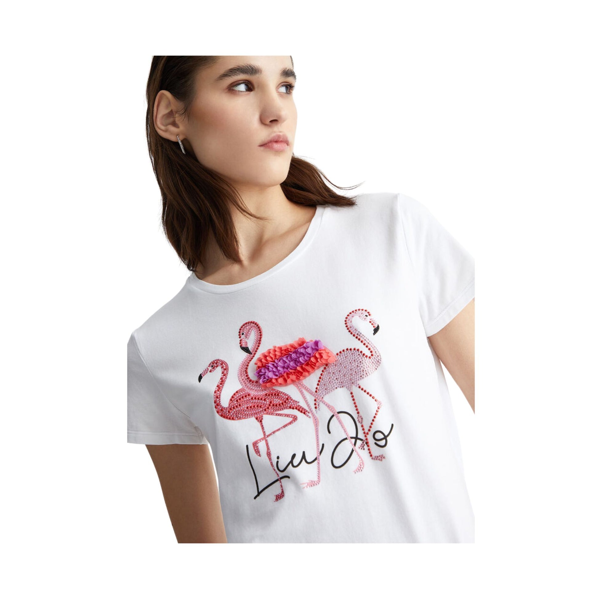 Dettaglio ravvicinato T-shirt con maniche corte e stampa di animale sul petto colore Bianco