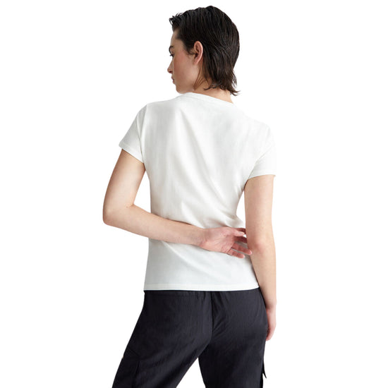 Retro modella con T-shirt a maniche corte con stampa e strass colore Bianco