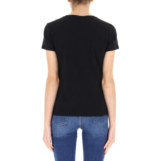 Retro Modella con T-shirt a maniche corte con stampa e strass colore Nero
