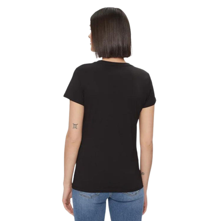 Retro modella con T-shirt con stampa e strass colore Nero