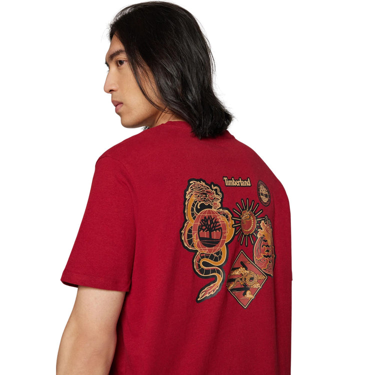 Dettaglio ravvicinato retro T-shirt a maniche corte con stampa Lunar New Year sul petto e sul retro colore Nero