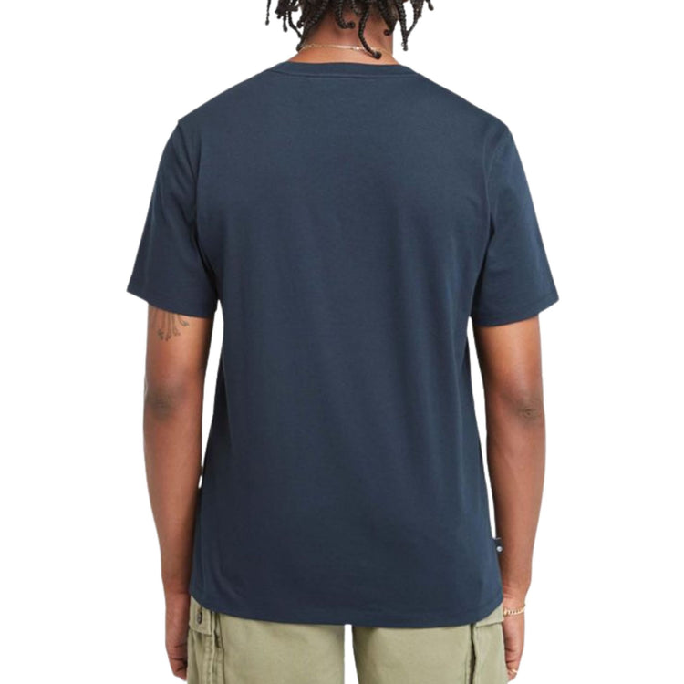 Retro modello con T-shirt in cotone con logo lettering con stampa sul petto colore Blu
