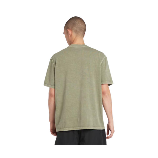 Retro modello con T-shirt in cotone con taschino sul petto colore Verde