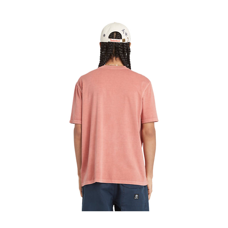 Retro modello con T-shirt in cotone con taschino sul petto colore Rosa