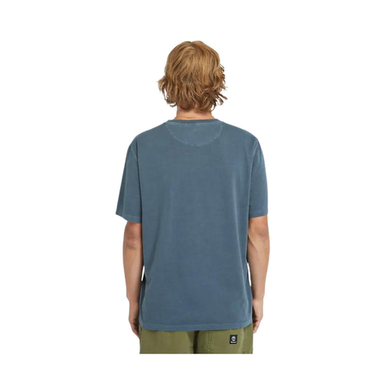 Retro modello con T-shirt in cotone con logo ricamato sul petto colore Blu