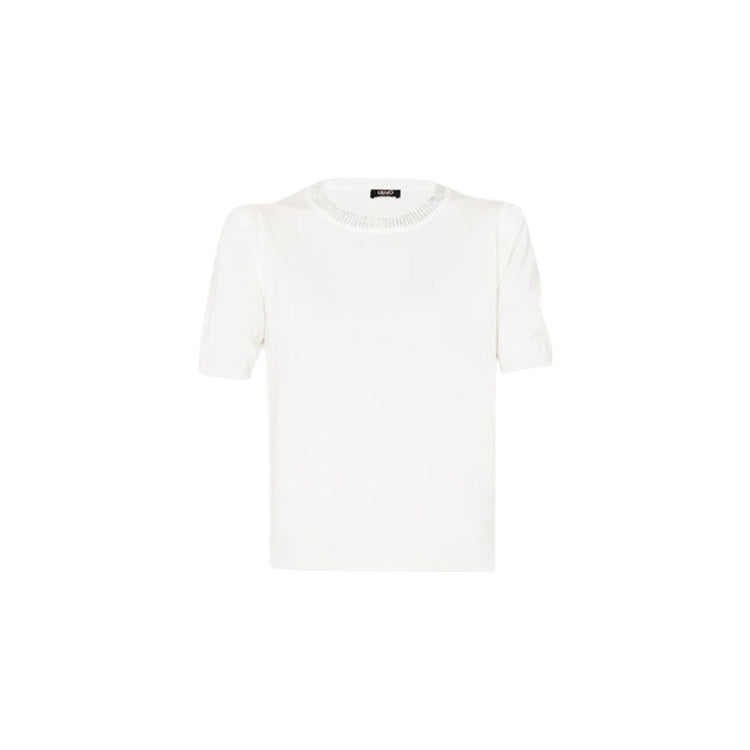 T-shirt Donna con strass al colletto