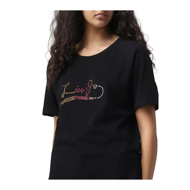 Eco-sustainable women's t-shirt with rhinestones