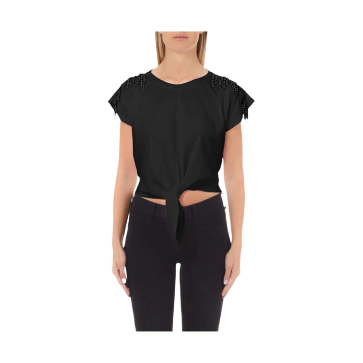 T-shirt femme avec perles sur les épaules