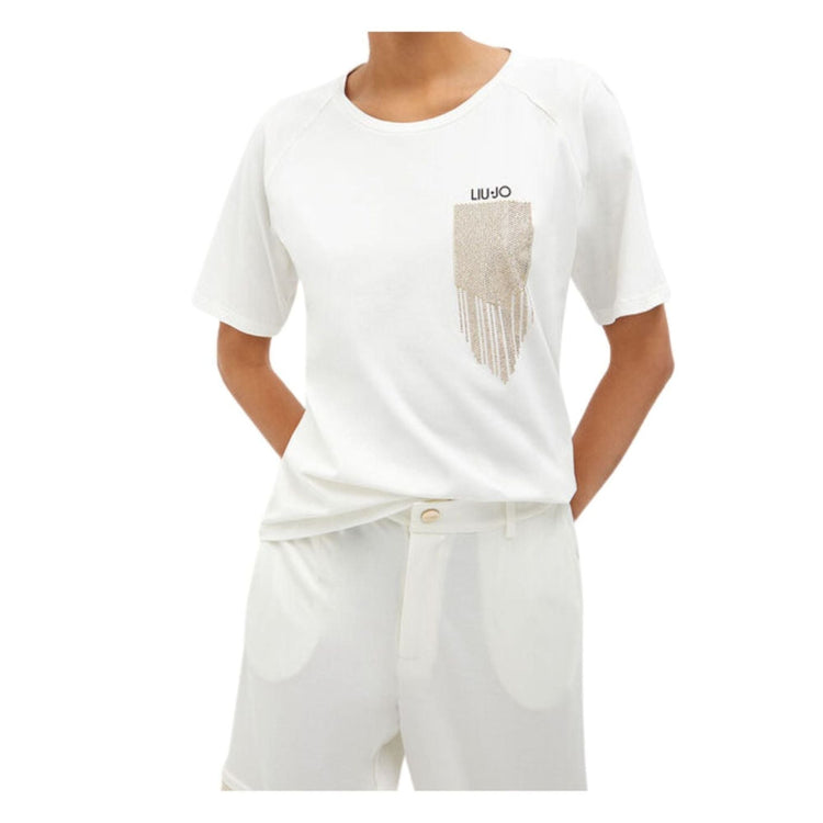 Eco-sustainable women's t-shirt with rhinestones